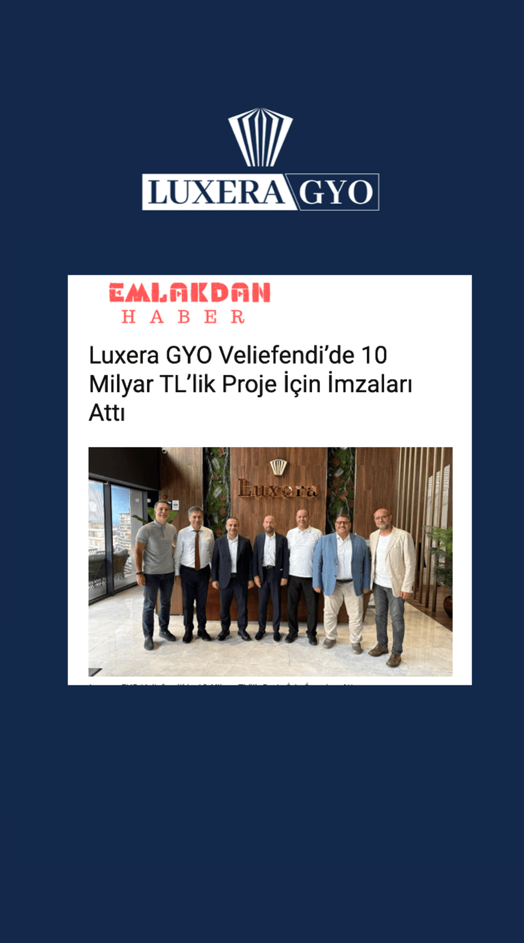 Luxera GYO Veliefendi'de 10 Milyar TL'lik Proje İçin İmzaları Attı