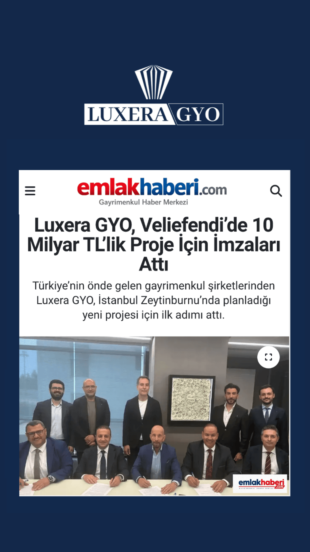 Luxera GYO, Veliefendide 10 Milyar TL'lik Proje İçin İmzaları Attı