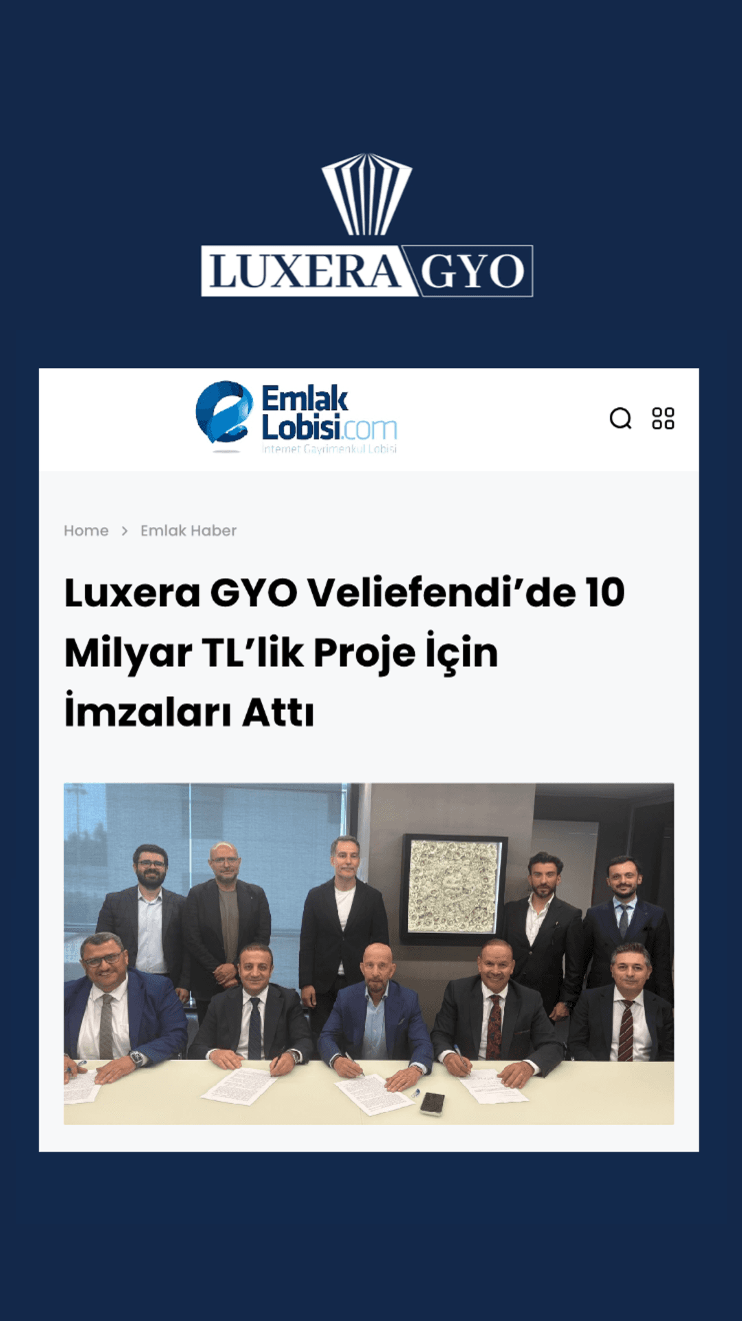 Luxera GYO Veliefendi' de 10 Milyar TL'lik Proje İçin imzaları Attı