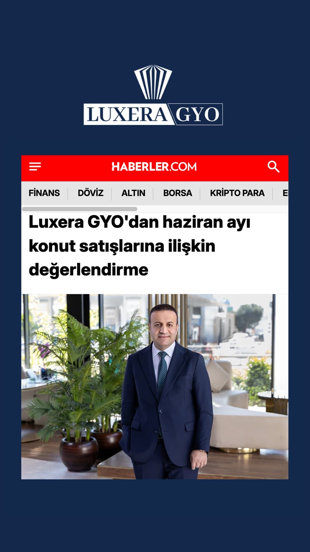 Luxera GYO'dan haziran ayı konut satışlarına ilişkin değerlendirme